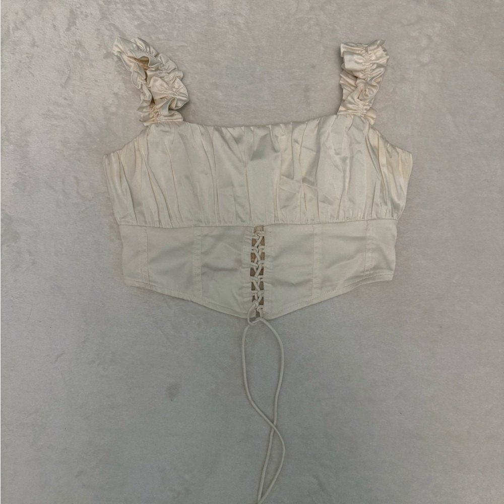 Social Tourist Cream Corset Top with Ruffled Straps